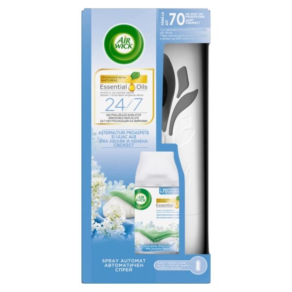 Air Wick Freshmatic Complete odorizant de cameră, Așternuturi proaspete și Liliac alb, 250 ml