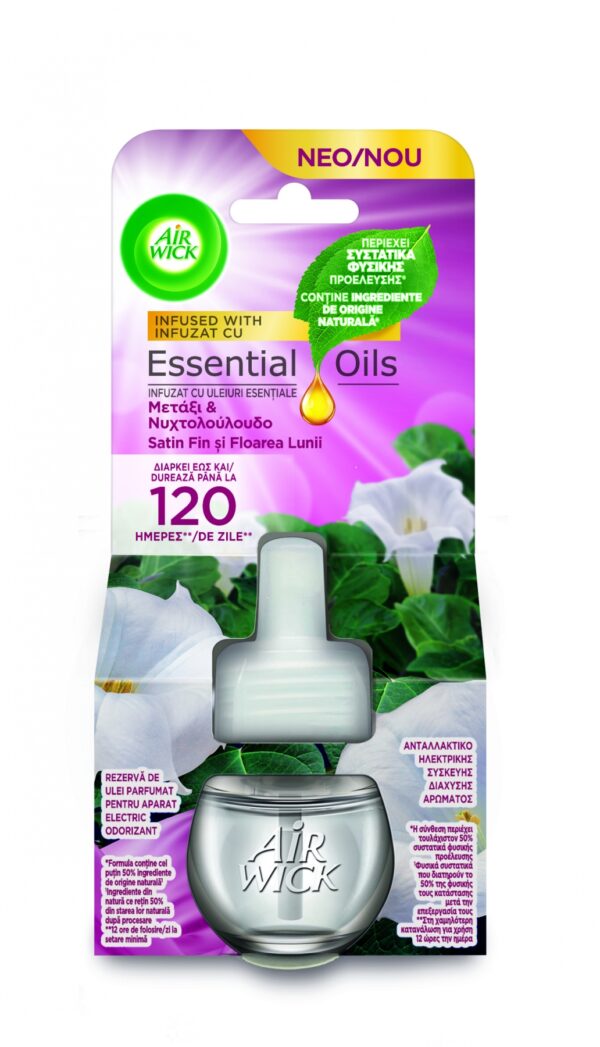 Air Wick rezervă odorizant electric de cameră, Satin fin și Floarea Lunii, 19 ml