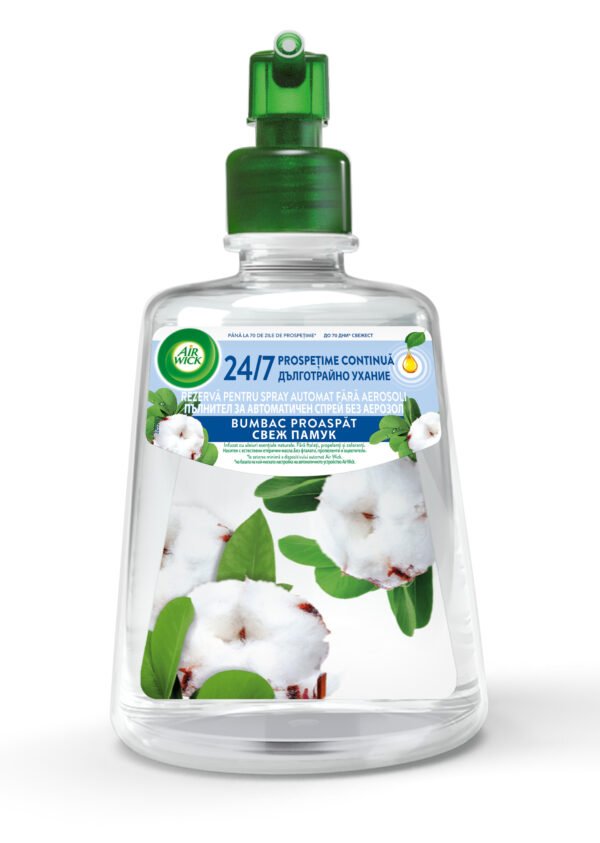 Rezervă odorizant de cameră spray automat fără aerosoli Air Wick, Bumbac Proaspăt, 228 ml
